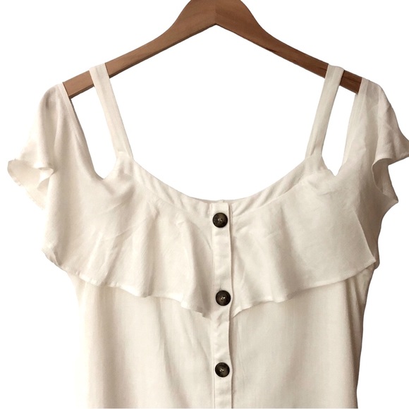 C label women’s sundress shift sleeveless button up lined front ruffle white L - Picture 1 of 8